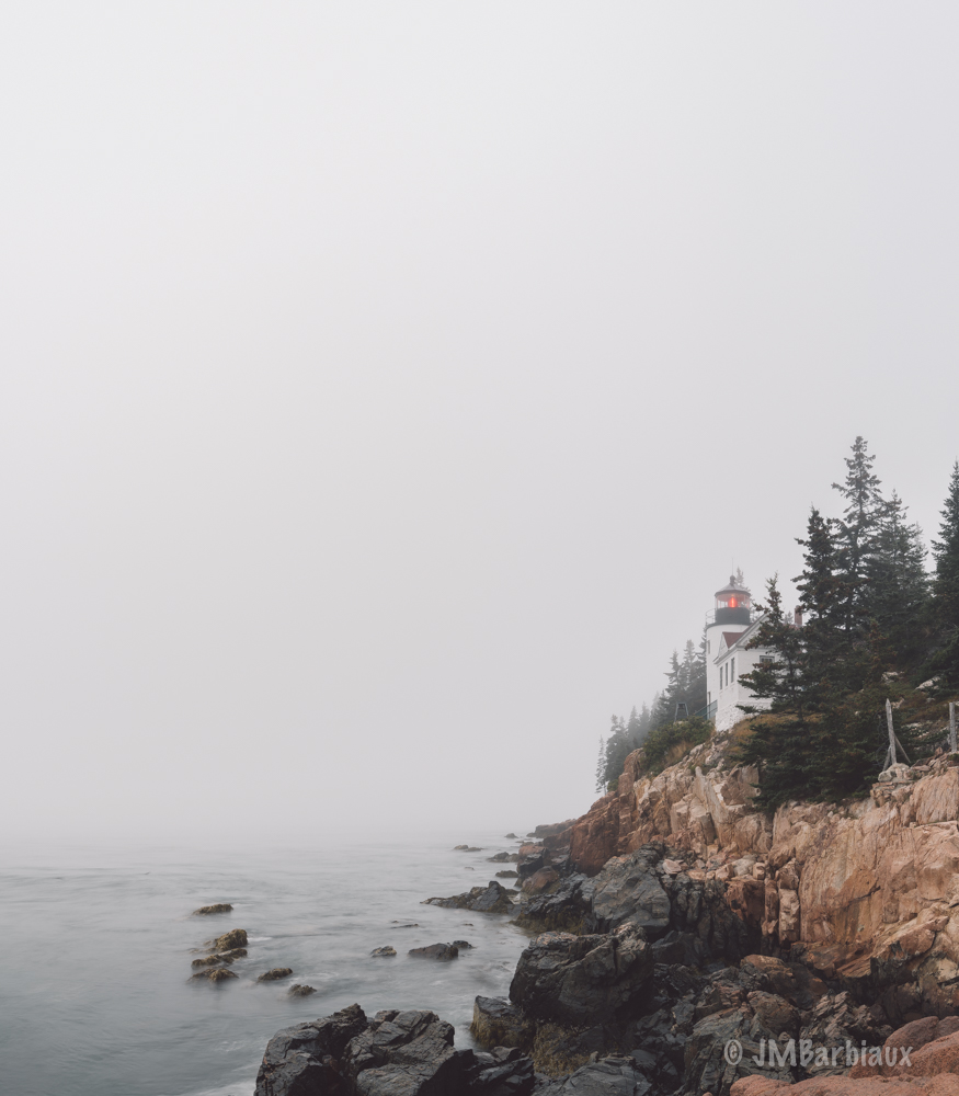 lighthouse, bass harbor, acadia national park, fine art, fog, weather, nikon d850, minimalist