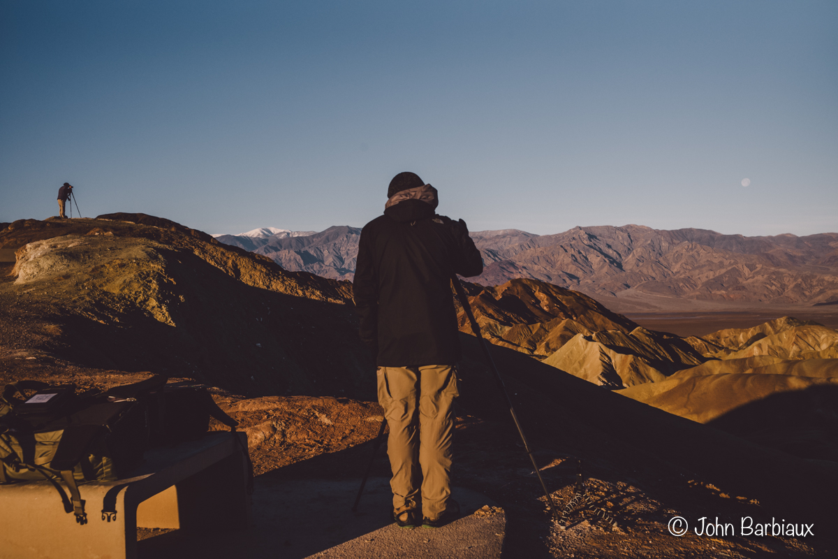 Street photography, Death Valley National Park, Zabriskie Point, sunrise, golden hour